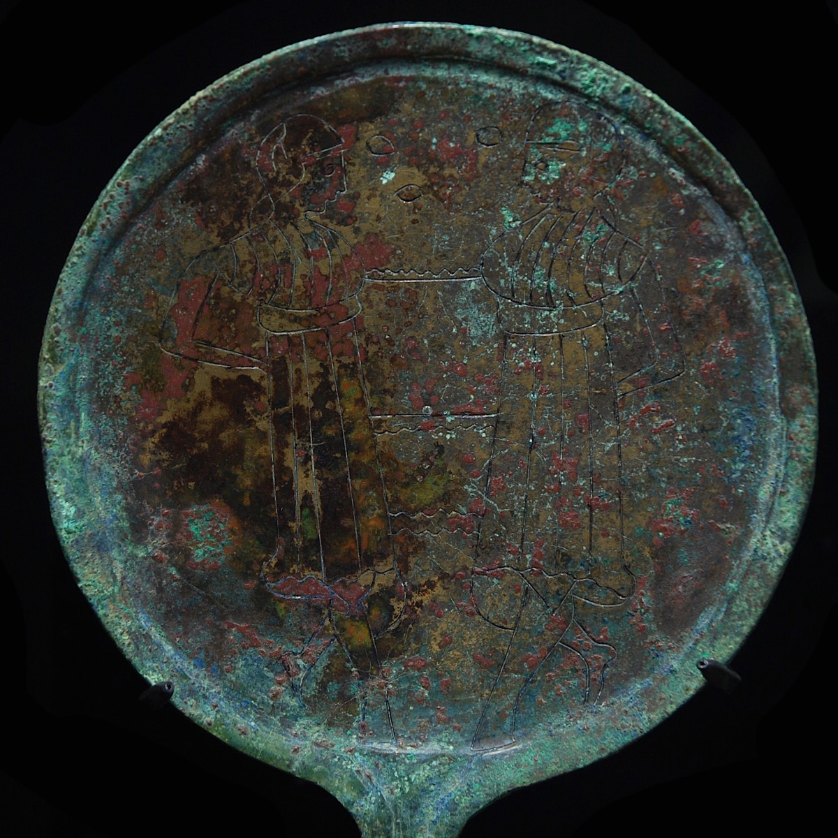 Etruscan bronze mirror detail