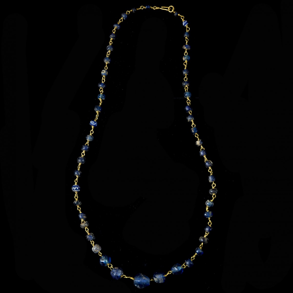 Roman gold necklace blue glass beads