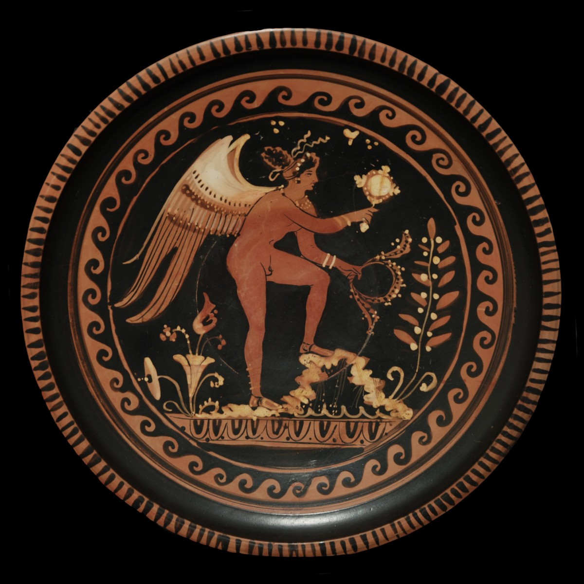 Apulian red-figured plate Menzies group Eros on rock