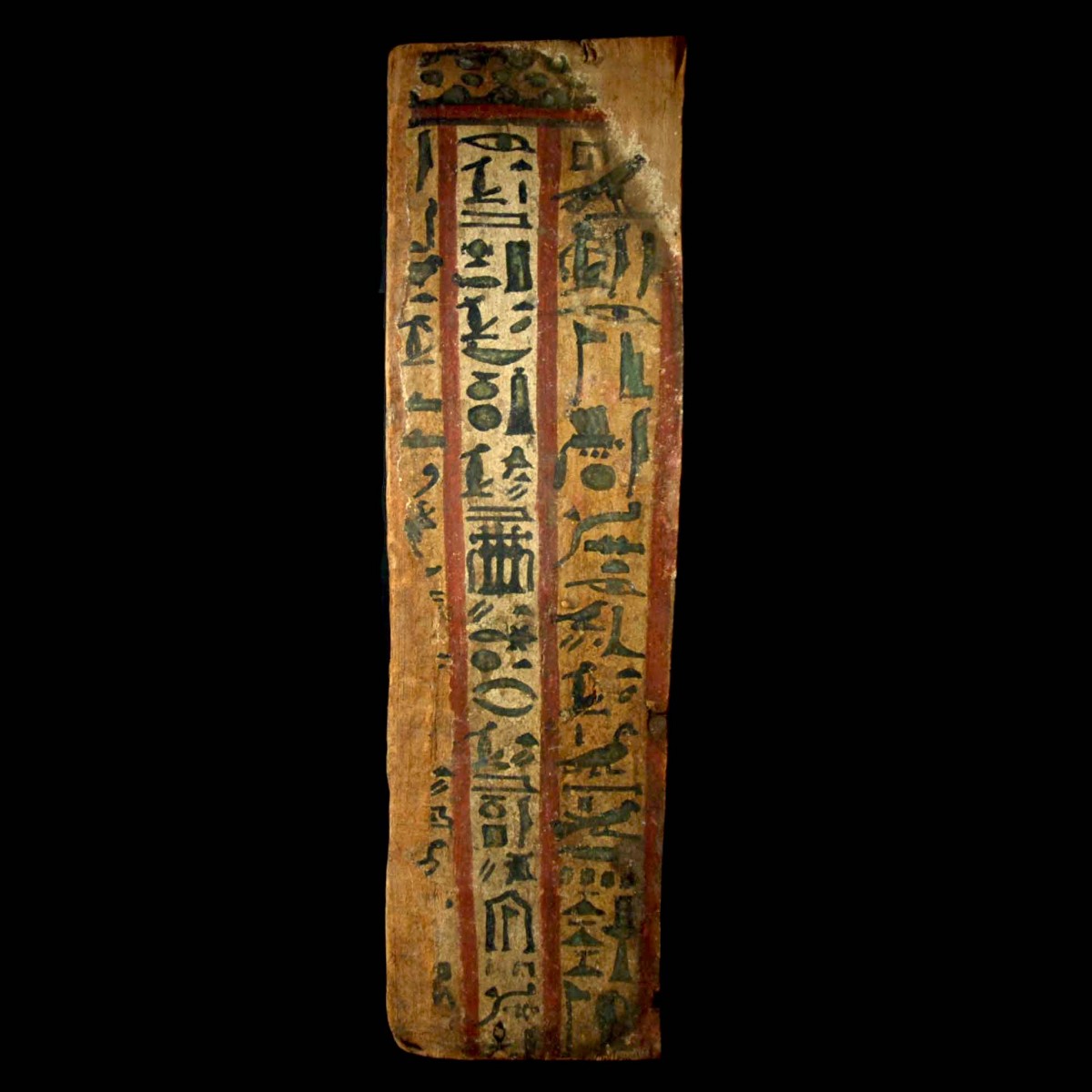 Egyptian wood sarcophagus panel with inscription