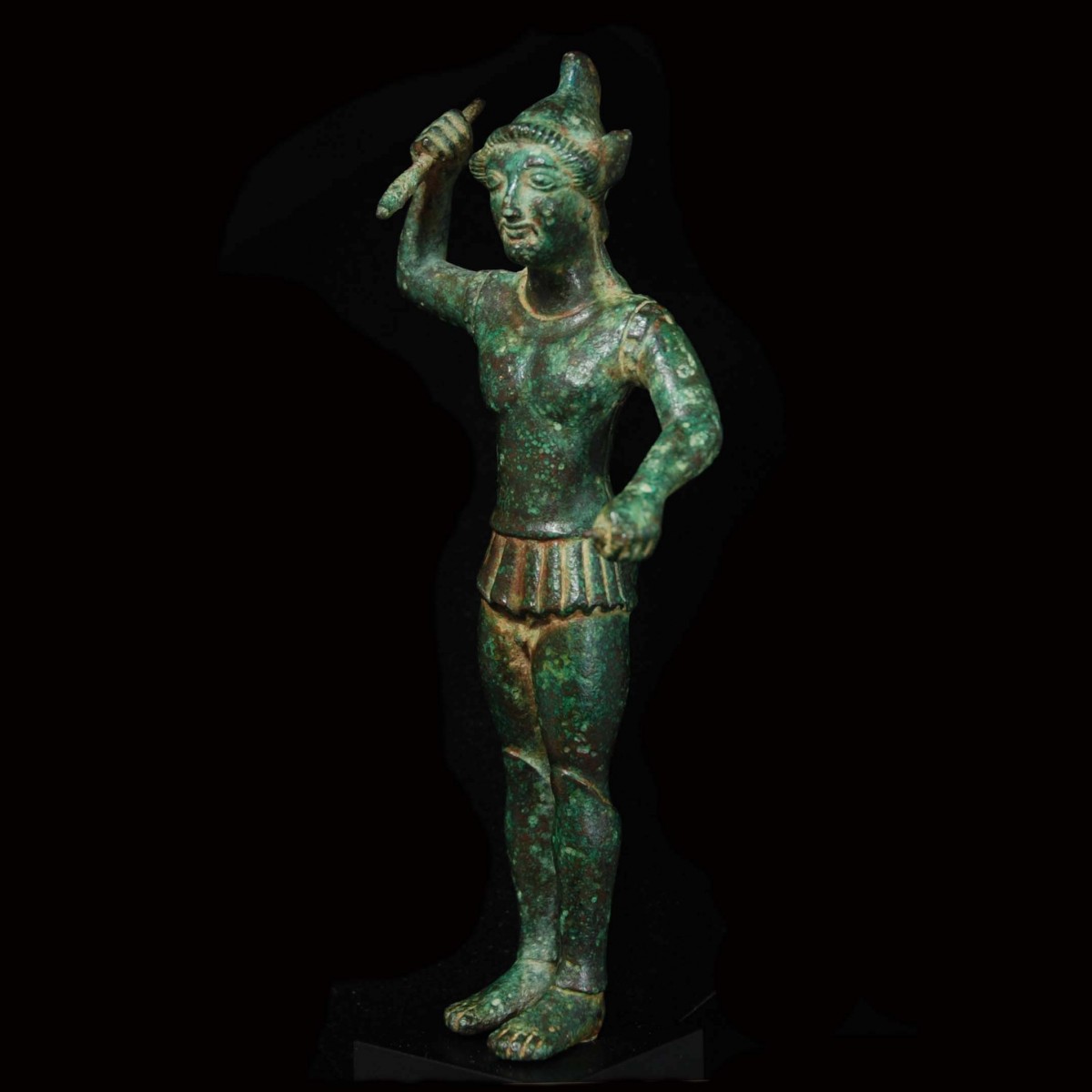 Etruscan Bronze statuette of a warrior half left