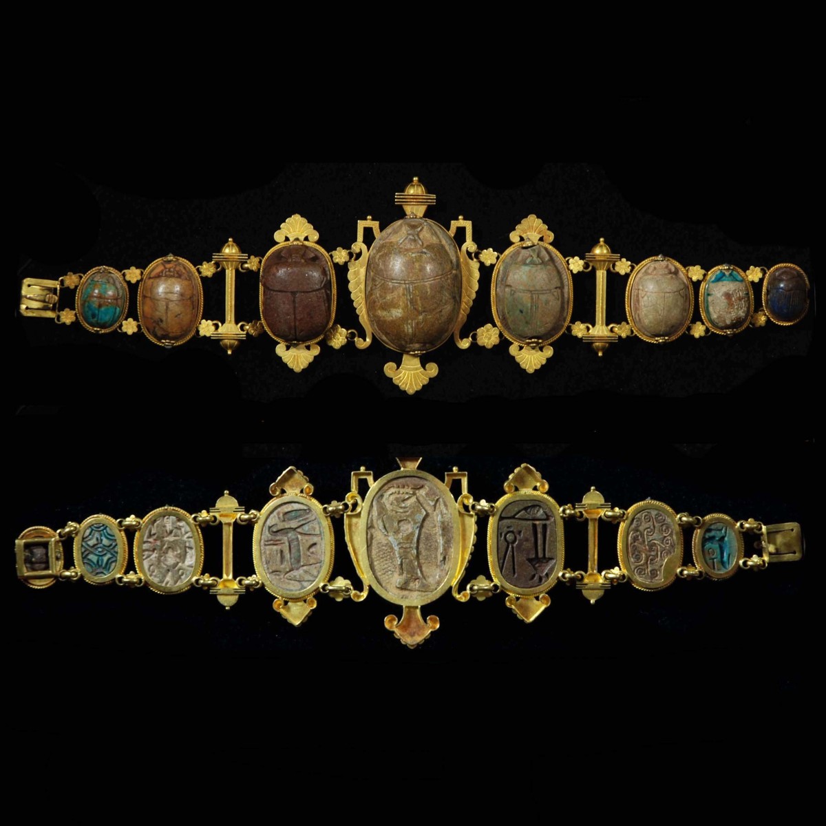 Egyptian gold jewelery with scarabs bracelet