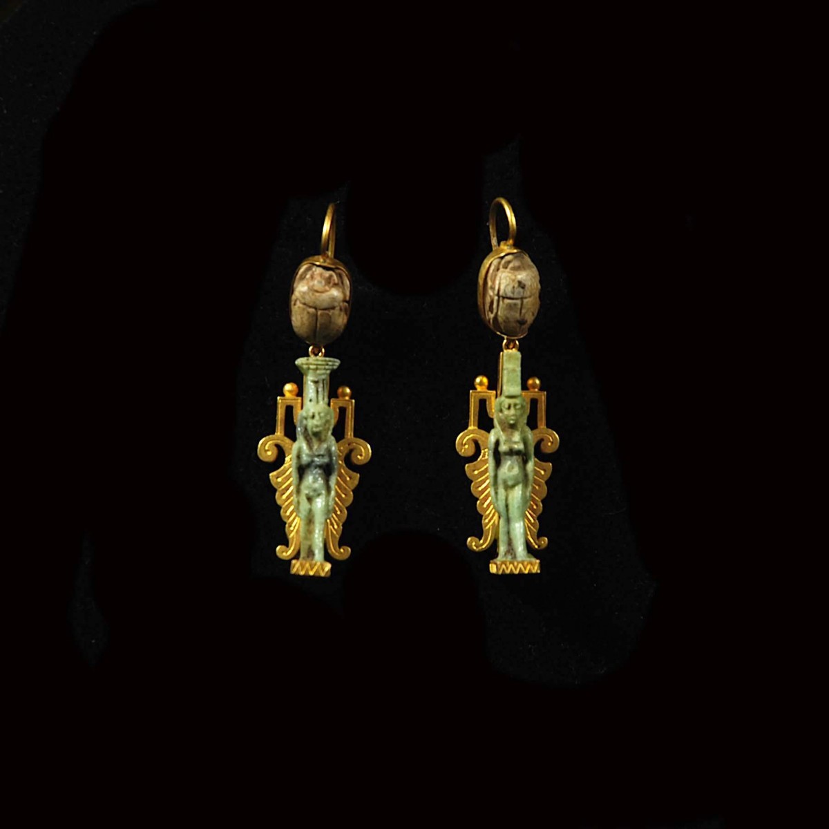 Egyptian gold jewellry with amulets earrings