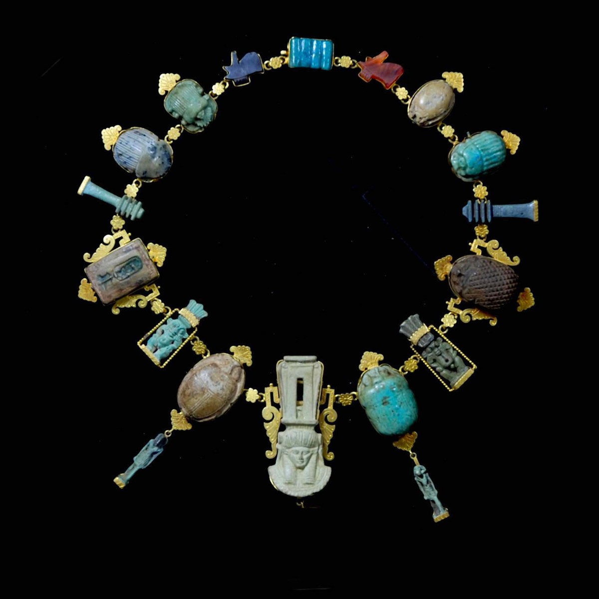 Egyptian gold jewelry with amulets necklace