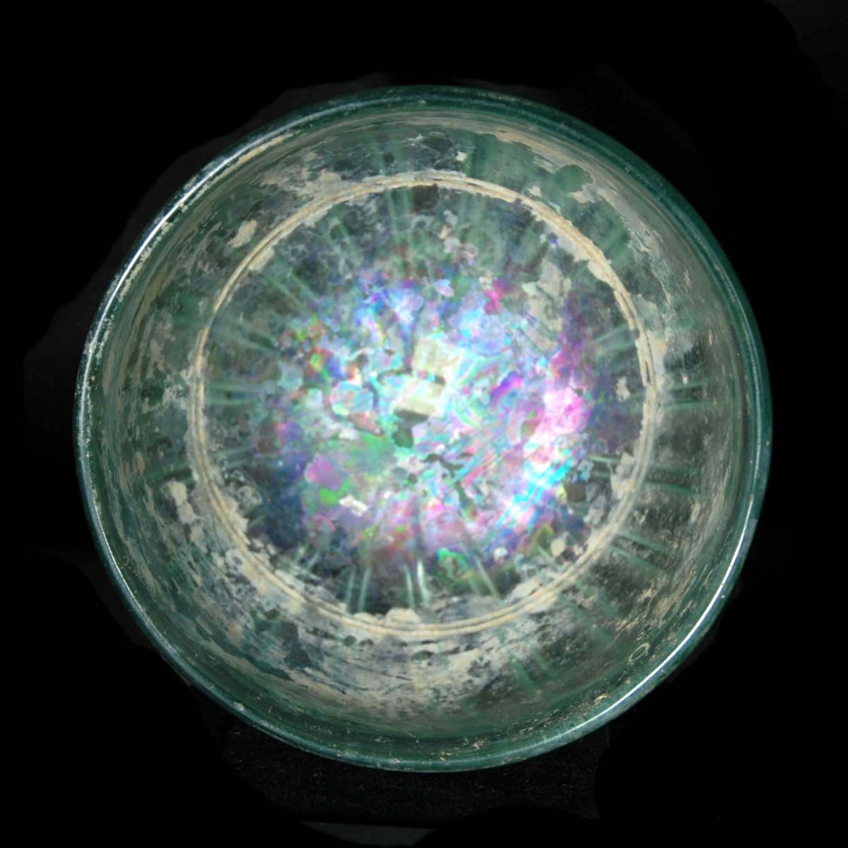 Roman glass ribbed bowl inside