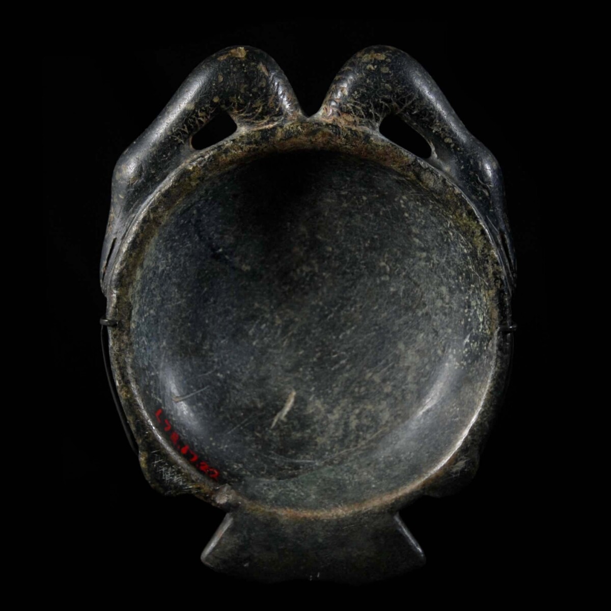 Egyptian black steatite cosmetic palette inside