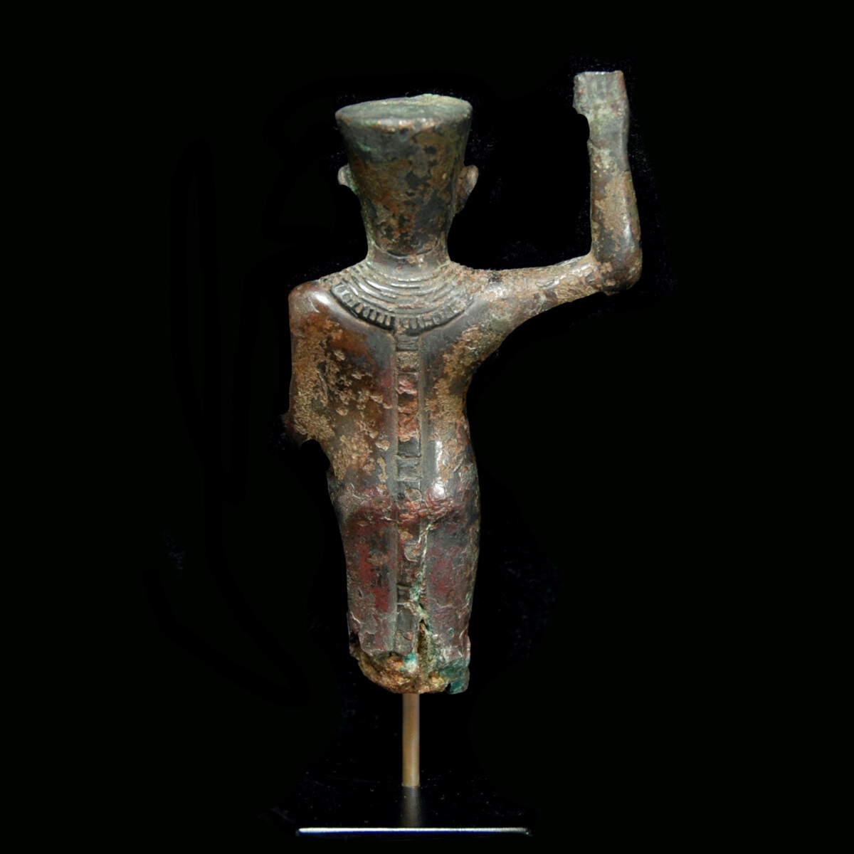 Egyptian bronze statuette of Min back