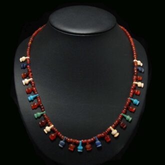 Necklace with Carnelian and Glass Poppy Flower Amulets