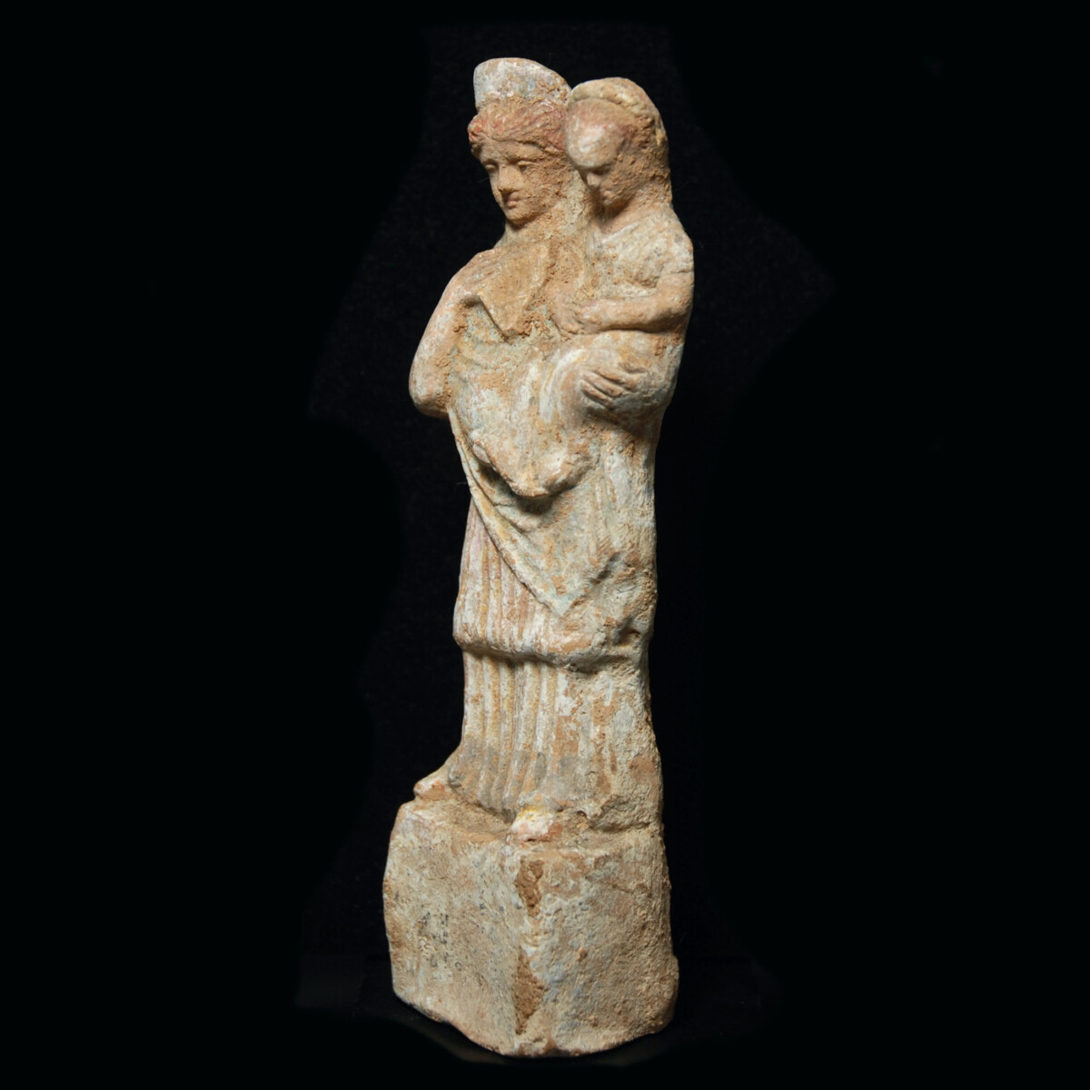 7 Greek Hellenistic tanagra statuette of mother and child left