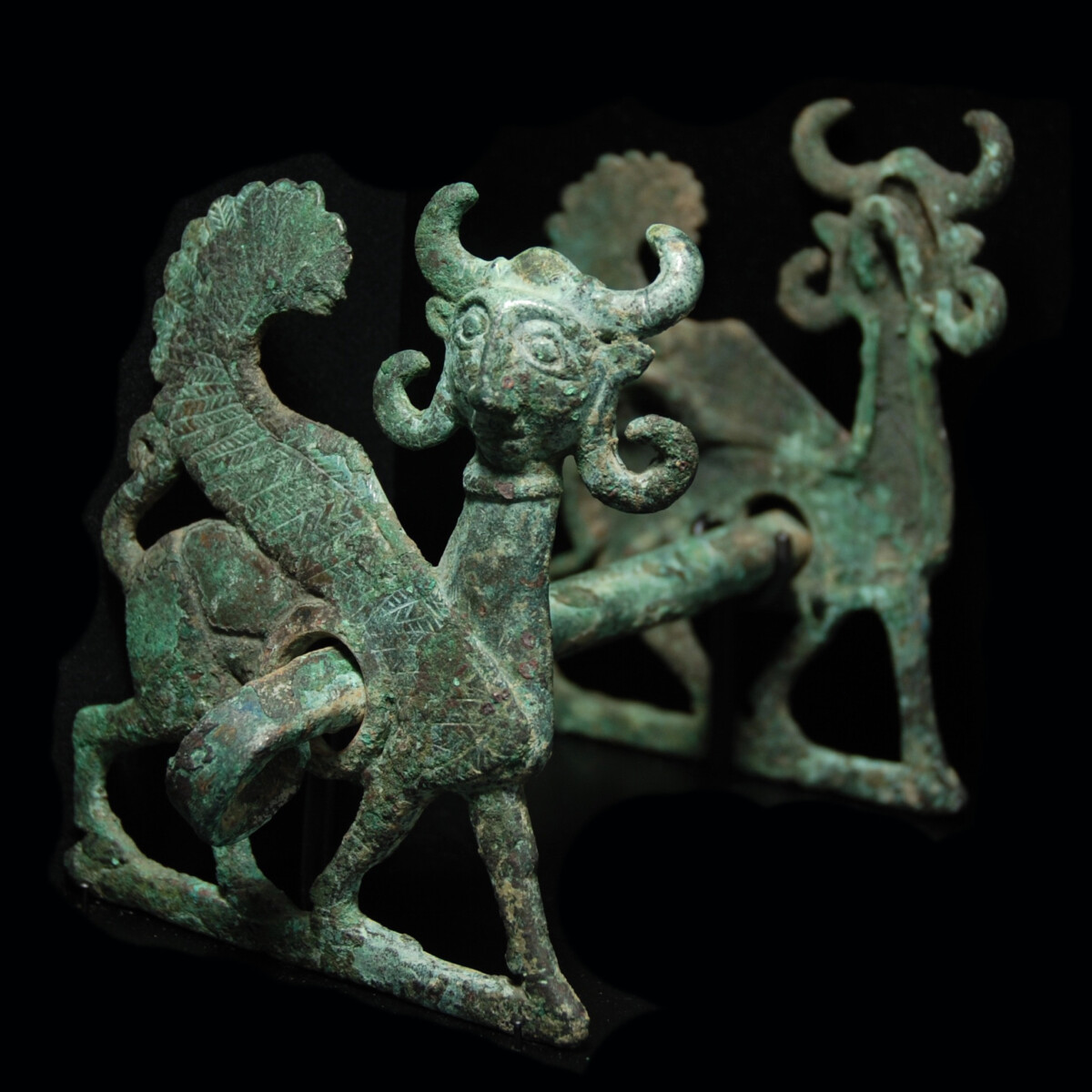 Luristan Bronze cheek pieces with winged sphinx