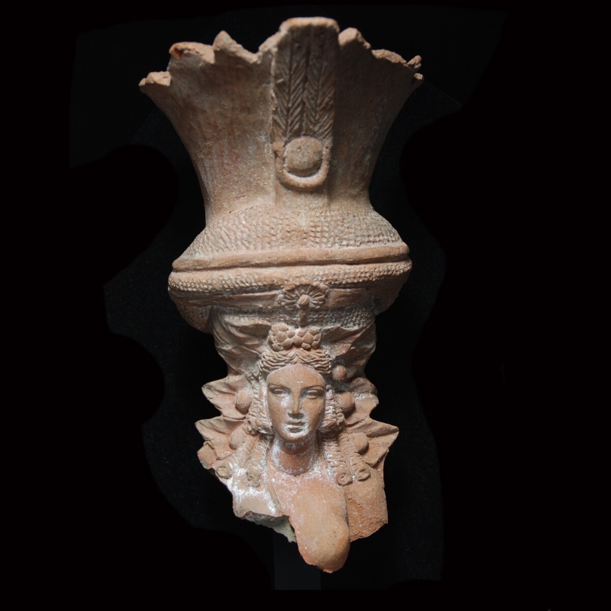 Large greek egyptian terracotta fragment of isis aphrodite