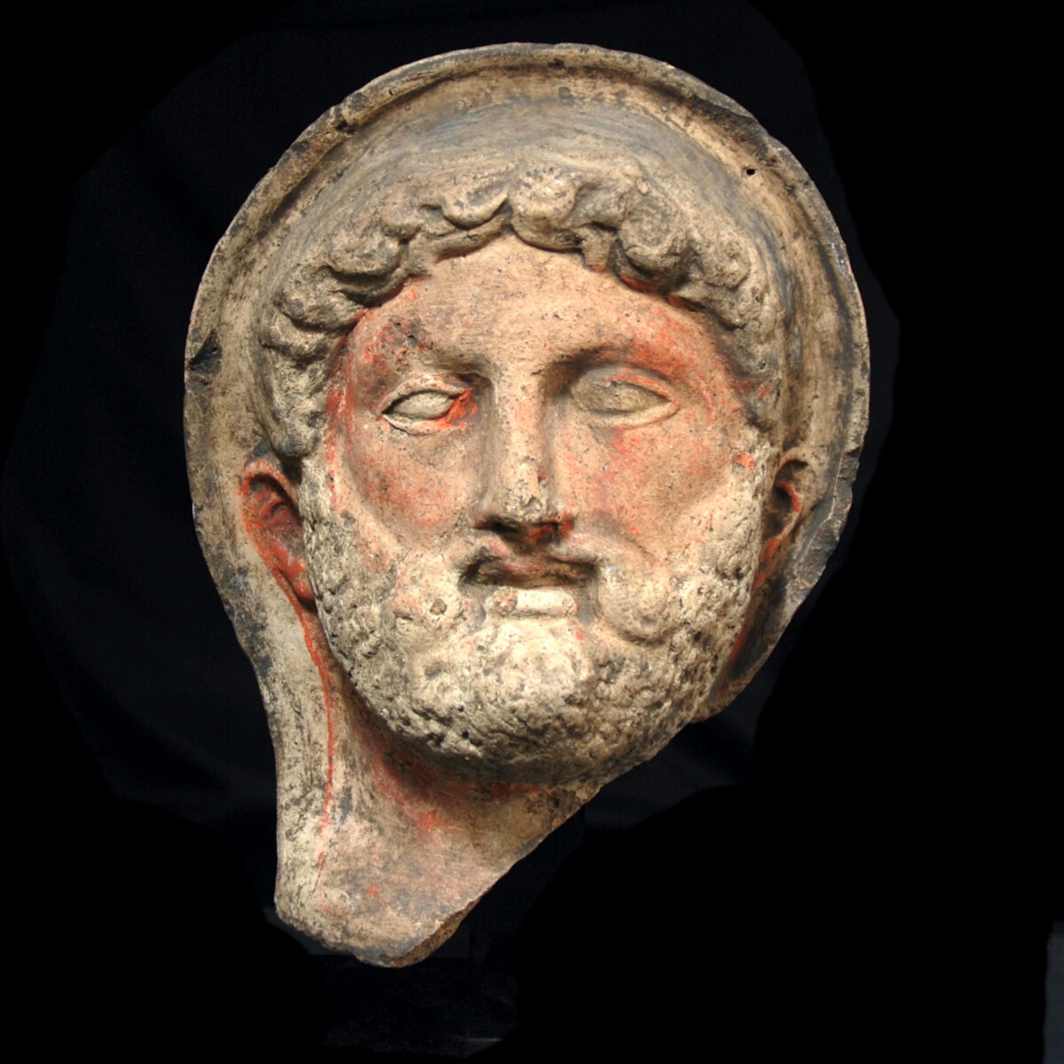 Etruscan terracotta votive head of a bearded man