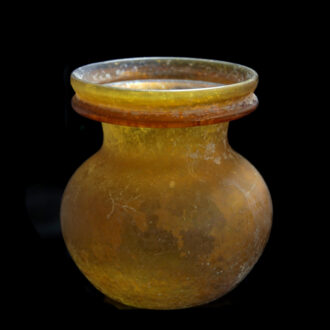 Large Amber Glass Jar with a Collared Rim