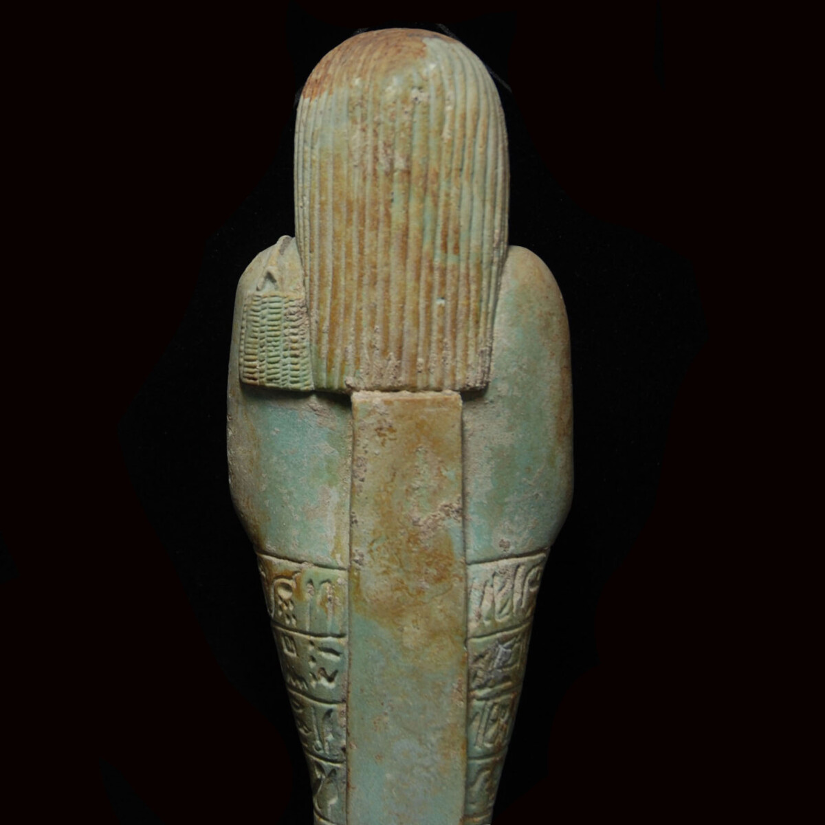 Egyptian faience shabti of horudja back detail