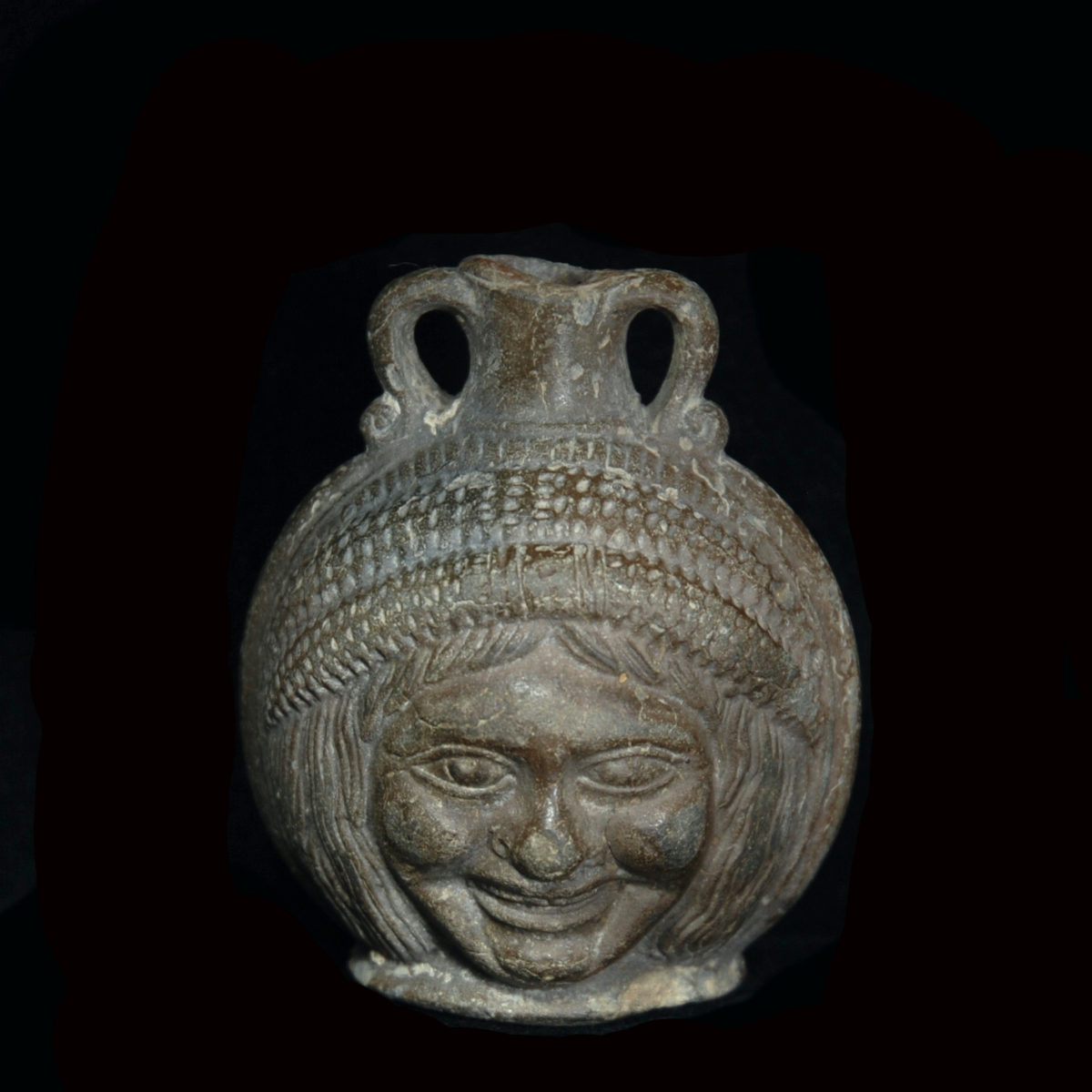 Egyptian janus head terracotta flask B