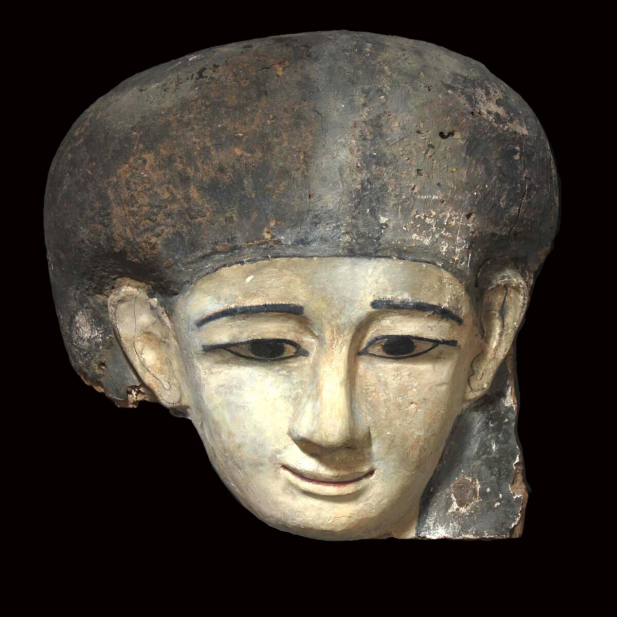 Egyptian wood sarcophagus mask head