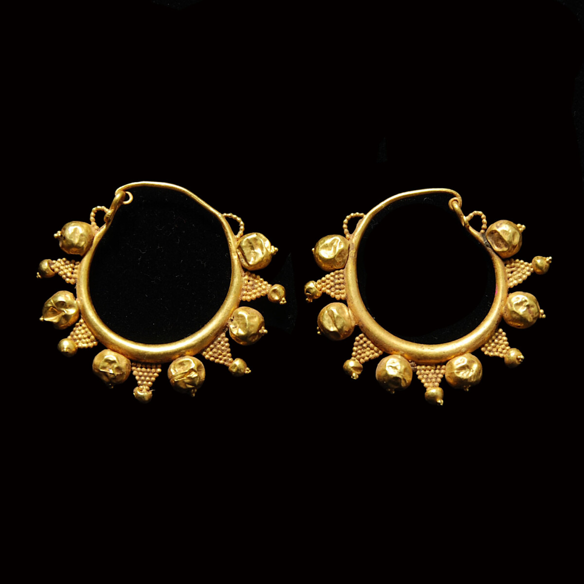 Greek gold hoop earrings with grapes