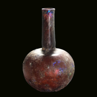 Aubergine-Colored Roman Glass Flask with Rib Decoration