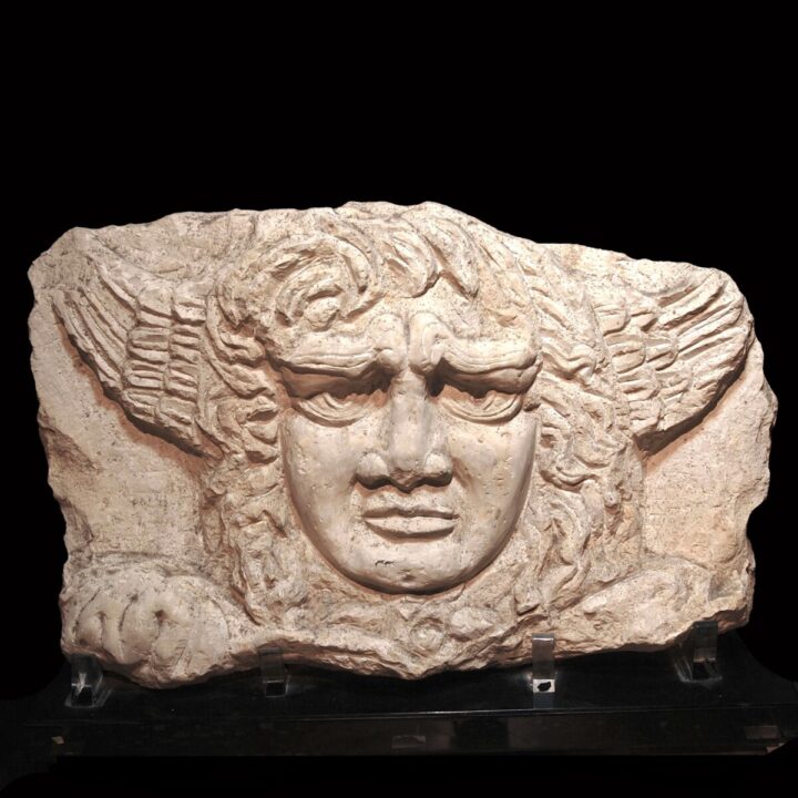 Large Roman limestone relief with Medusa