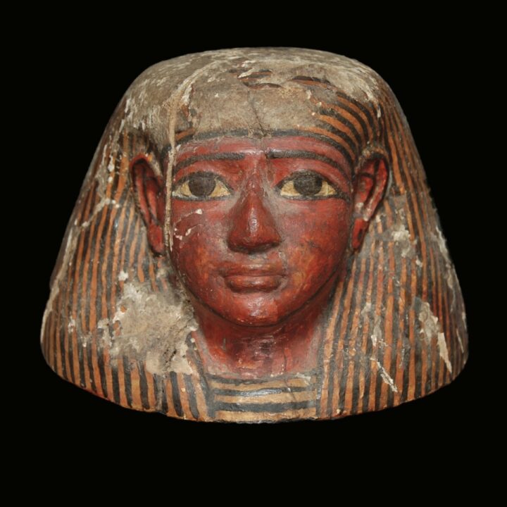 Egyptian wood canopic jar lid of Imsety