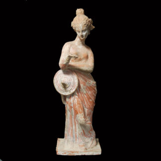 Hellenistic Terracotta Statuette of a Woman with a Sunhat